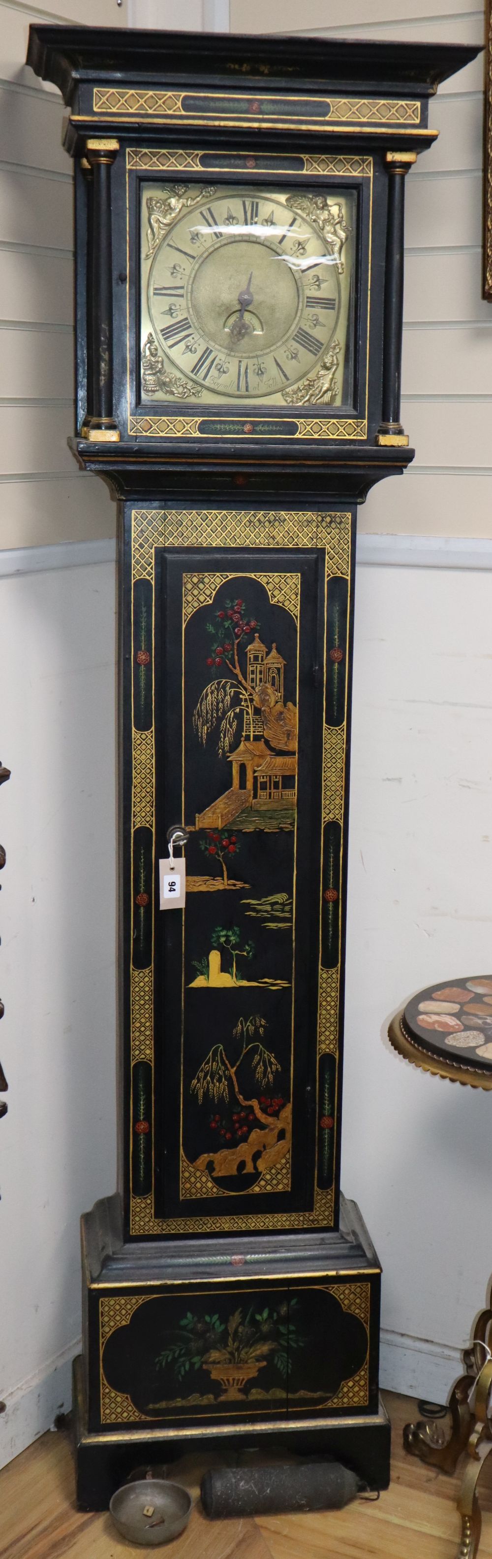 A Chinoiserie lacquered longcase clock, H.166cm